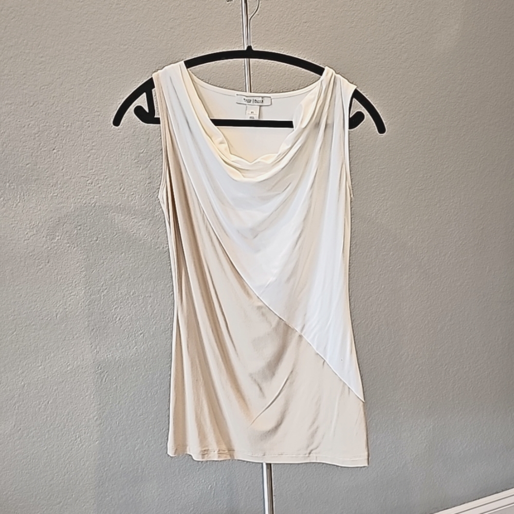 White House Black Market White/Beige Tank with Drape Neck